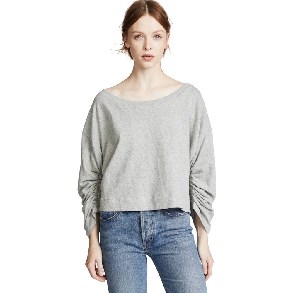 A.L.C Women’s Ruched Long Sleeve Bateau Neckline Gray Sweatshirt